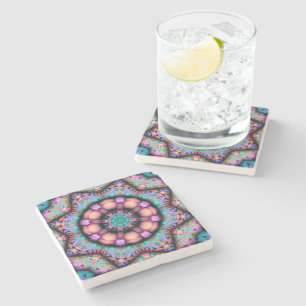 Porta-copo De Pedra Fractal Mandala Floral Psicodélico