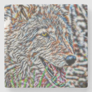 Porta-copo De Pedra Fractal Wolf