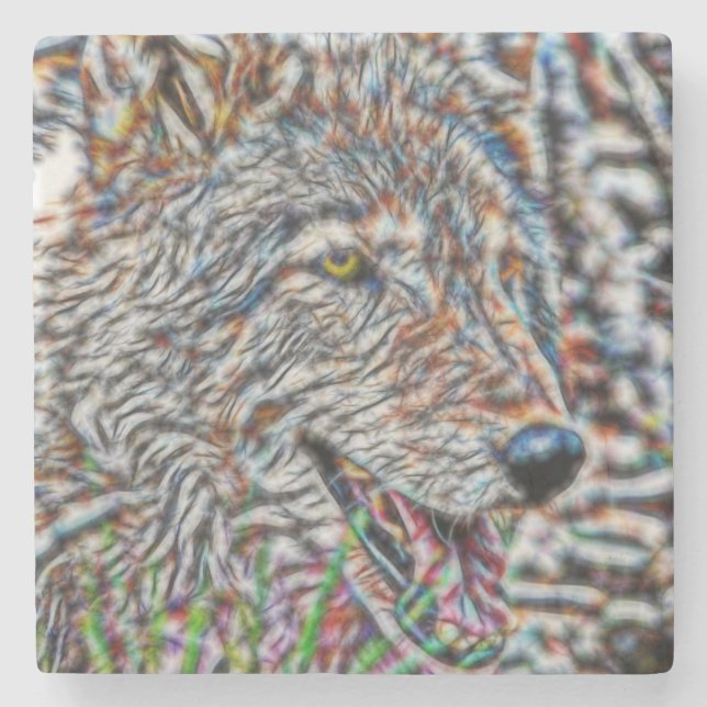 Porta-copo De Pedra Fractal Wolf (Frente)