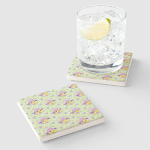 Porta-copo De Pedra Frango Amarelo Floral Violeta Padrão Primavera