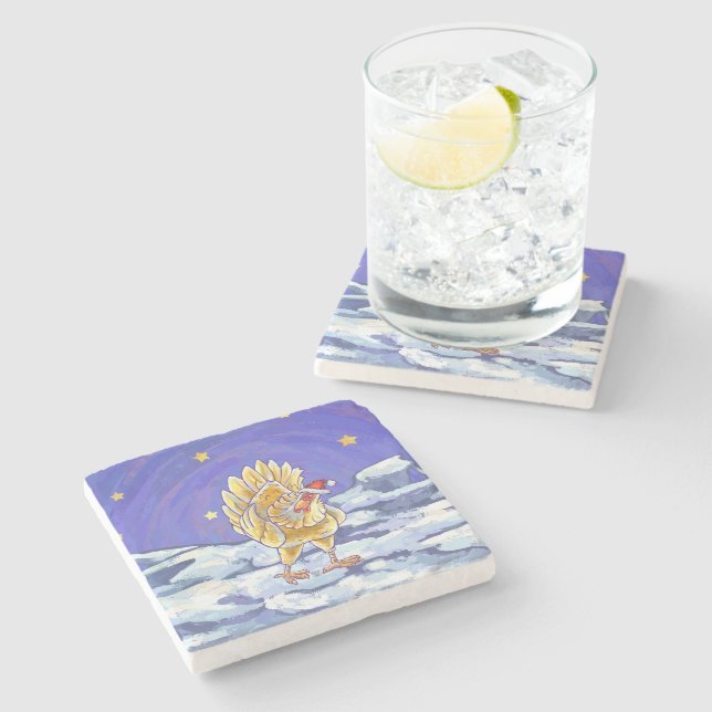 Porta-copo De Pedra Frango de Natal (Lateral)