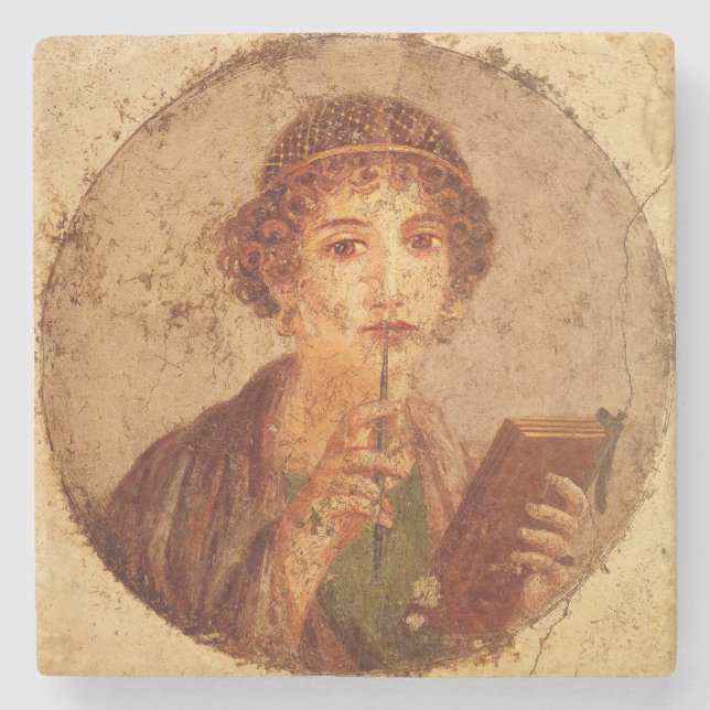 Porta-copo De Pedra Fresco de Sappho em Pompeia (Frente)