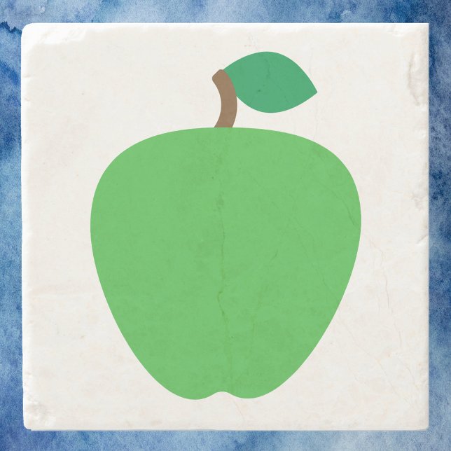 Porta-copo De Pedra Fruta de maçã verde (A coaster with a graphic of a green apple.)