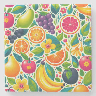 Porta-copo De Pedra Frutas coloridas