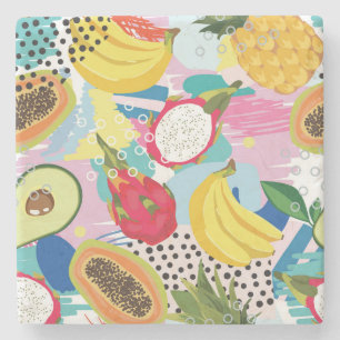 Porta-copo De Pedra Frutas Tropicais, Padrão De Vintage Invisível.