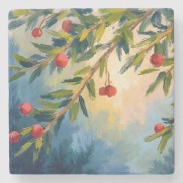 Porta-copo De Pedra Frutas Vermelhas & Verdura | Feliz Natal