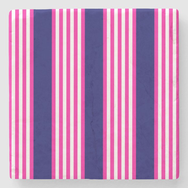 Porta-copo De Pedra Fuchsia e padrão de cinco faixas brancas com azul (Frente)