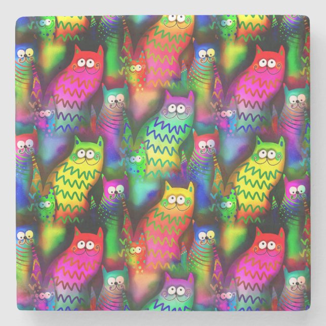 Porta-copo De Pedra Funny Cats Pattern-54578 (Frente)