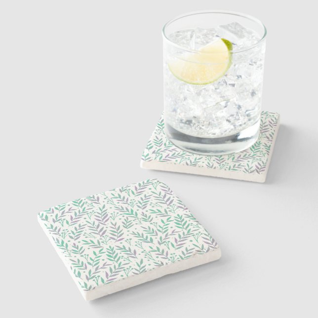 Porta-copo De Pedra Galhos de aquarelas de Pastel, púrpura e verde (Lateral)