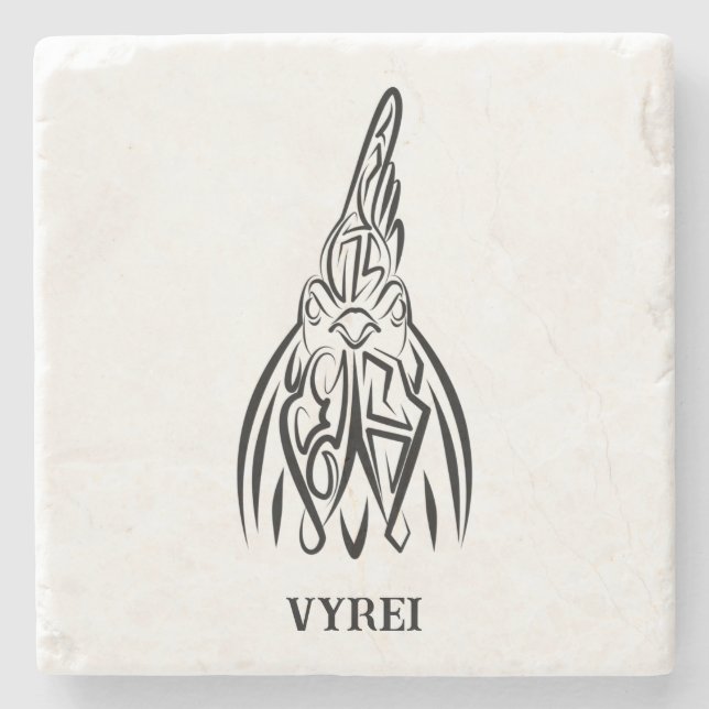 Porta-copo De Pedra Galo Tribal Negro e Branco (Frente)