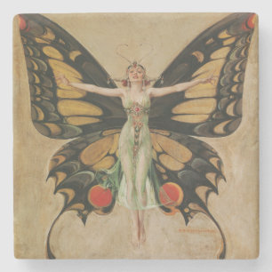 Porta-copo De Pedra Garota Borboleta de Leyendecker Arte Deco Vintage