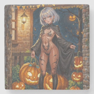 Porta-copo De Pedra Garota de Anime no Halloween Truque ou Travessura 