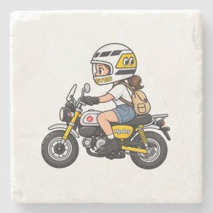 Porta-copo De Pedra Garota de Moto Fofa – Desenho de Mini Moto Amarela