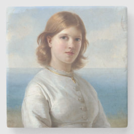 Porta-copo De Pedra Garota num Vestido da Seda Branca para a Santa Com