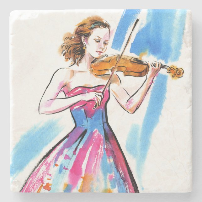 Porta-copo De Pedra Garota tocando violino (Frente)