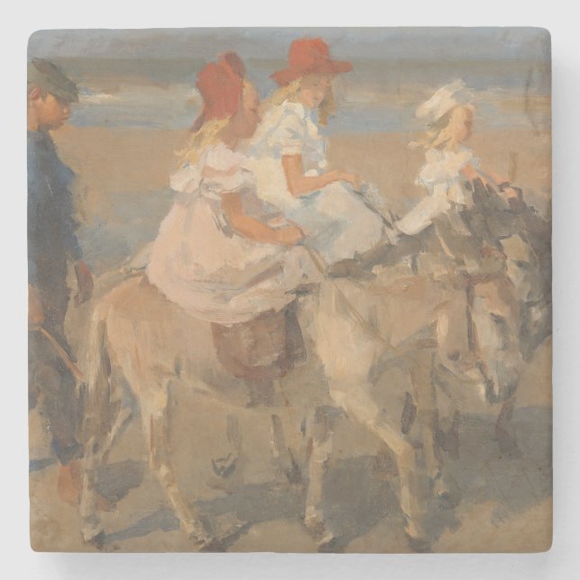 Porta-copo De Pedra Garotas Andando Donkeys na Praia (Frente)