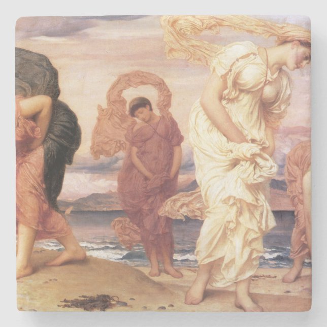 Porta-copo De Pedra Garotas gregas pegando pebolinhas em uma praia de  (Frente)