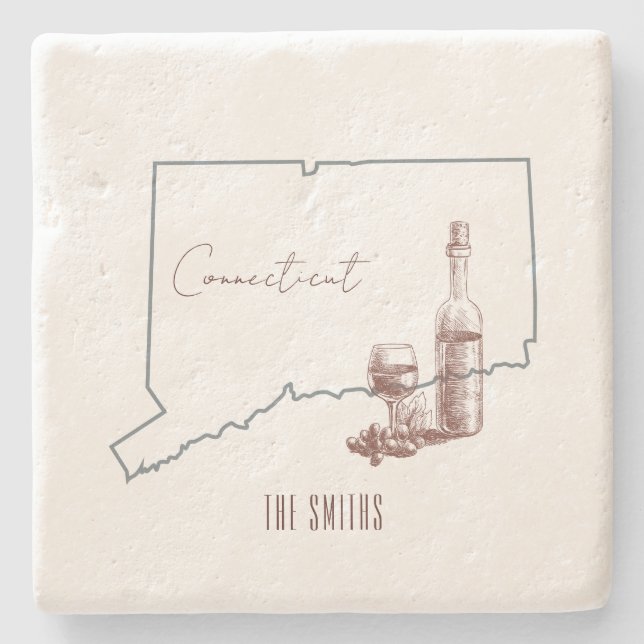 Porta-copo De Pedra Garrafa de vinho do Estado de Connecticut (Frente)