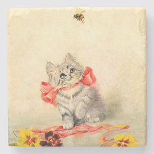 Porta-copo De Pedra Gatinho com Fita Vermelha
