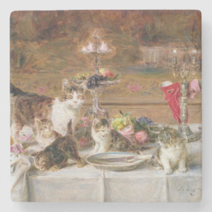 Porta-copo De Pedra Gatinhos em um banquete, século XIX