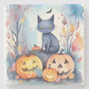 Porta-copo De Pedra Gato Azul Oriental Halloween Com Pumpkins Assustad
