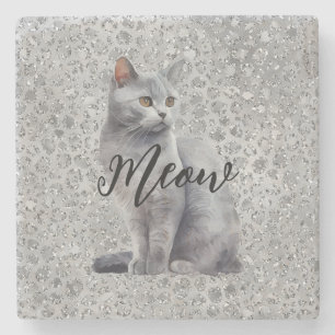 Porta-copo De Pedra Gato de Cinza-leopardo e gatinho