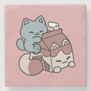 Porta-copo De Pedra Gato de Leite de Chocolate Kawaii – Bebida Aconche