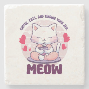 Porta-copo De Pedra Gato de meditação - Gato Kawaii