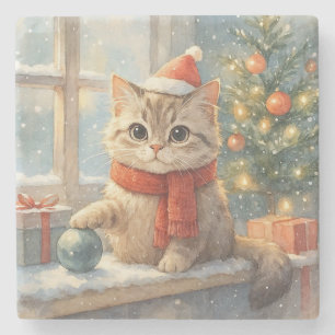 Porta-copo De Pedra Gato de Natal caprichoso fofo