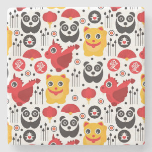 Porta-copo De Pedra Gato, dragão, e panda afortunados de China