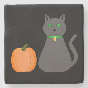 Porta-copo De Pedra Gato e Abóbora do Halloween