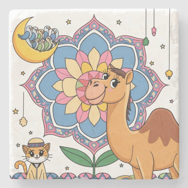 Porta-copo De Pedra Gato E Camelo (Frente)