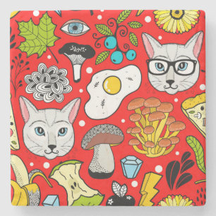 Porta-copo De Pedra Gato e ovo em vermelho