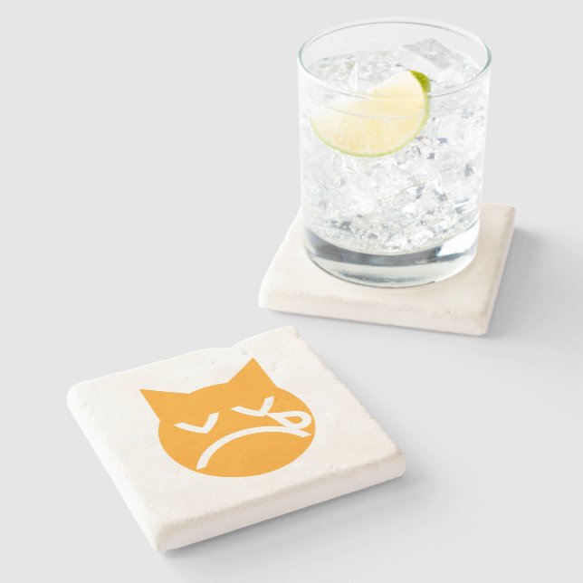 Porta-copo De Pedra Gato Emoji Chorando (Lateral)