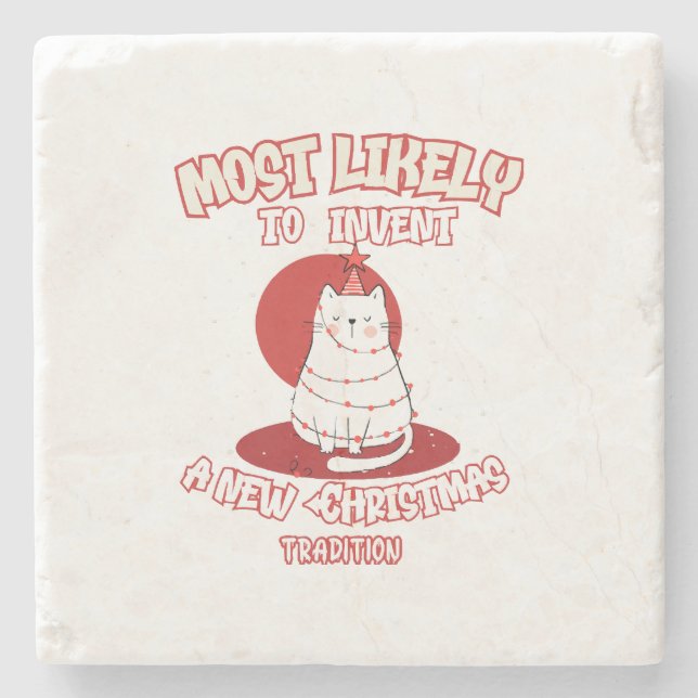 Porta-copo De Pedra Gato Engraçado Mais Provável Para Inventar Um Novo (Frente)
