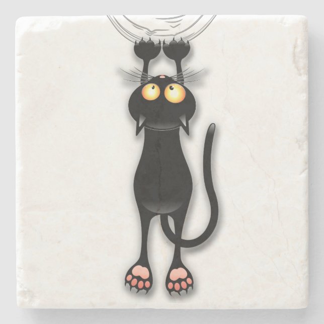 Porta-copo De Pedra Gato engraçado Personagem arranhando Tecido (Frente)