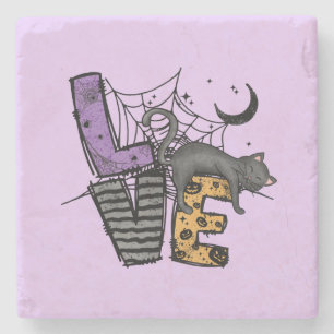 Porta-copo De Pedra Gato Negro preguiçoso na aranha com amor