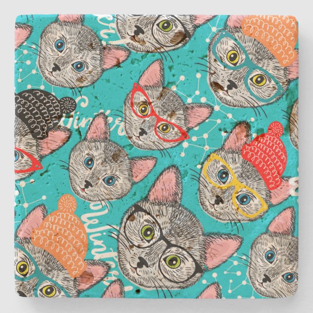 Porta-copo De Pedra Gato no chapéu (Frente)