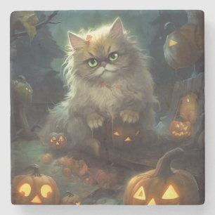 Porta-copo De Pedra Gato Persa do Halloween Com Pumpkins Assustado