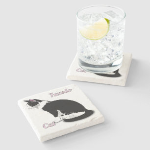 Porta-copo De Pedra Gato Persa Tuxedo Preto e Branco Personalizado