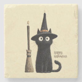 Porta-copo De Pedra Gato Preto Caprichoso Feliz Halloween