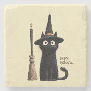 Porta-copo De Pedra Gato Preto Caprichoso Feliz Halloween