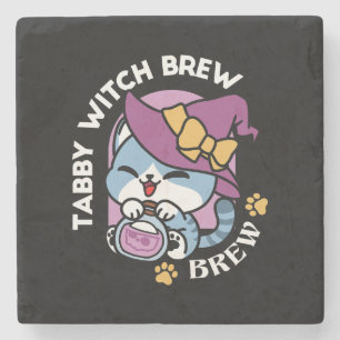 Porta-copo De Pedra Gato Tabby de Halloween – Arte de Chapéu de Bruxa
