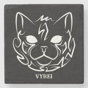 Porta-copo De Pedra Gato Tribal Negro e Branco
