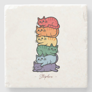 Porta-copo De Pedra Gatos Arco-Íris Empilhados - Celebração do Orgulho