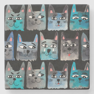 Porta-copo De Pedra Gatos azuis