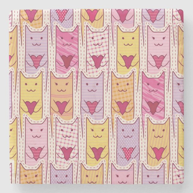 Porta-copo De Pedra Gatos bonitos com corações Loving (Frente)