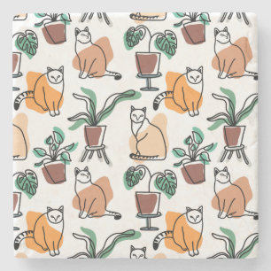 Porta-copo De Pedra Gatos e flores para desenho de linhagens