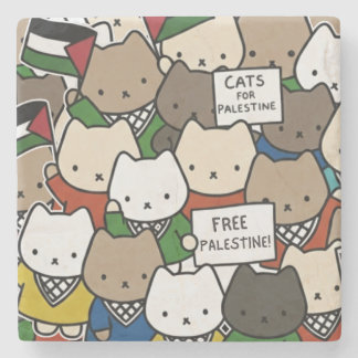 Porta-copo De Pedra Gatos pela Palestina – Gatos Kawaii pela Justiça