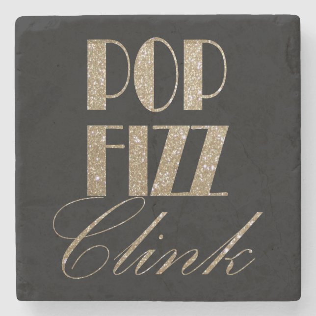 Porta-copo De Pedra Gatsby party Dourada e Black Pop Fizz Clink (Frente)